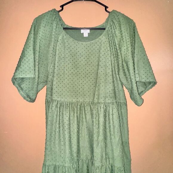 J. Crew Women's Midi Clip Dot Tiered Olive Green Dress - Small - Picture 7 of 9